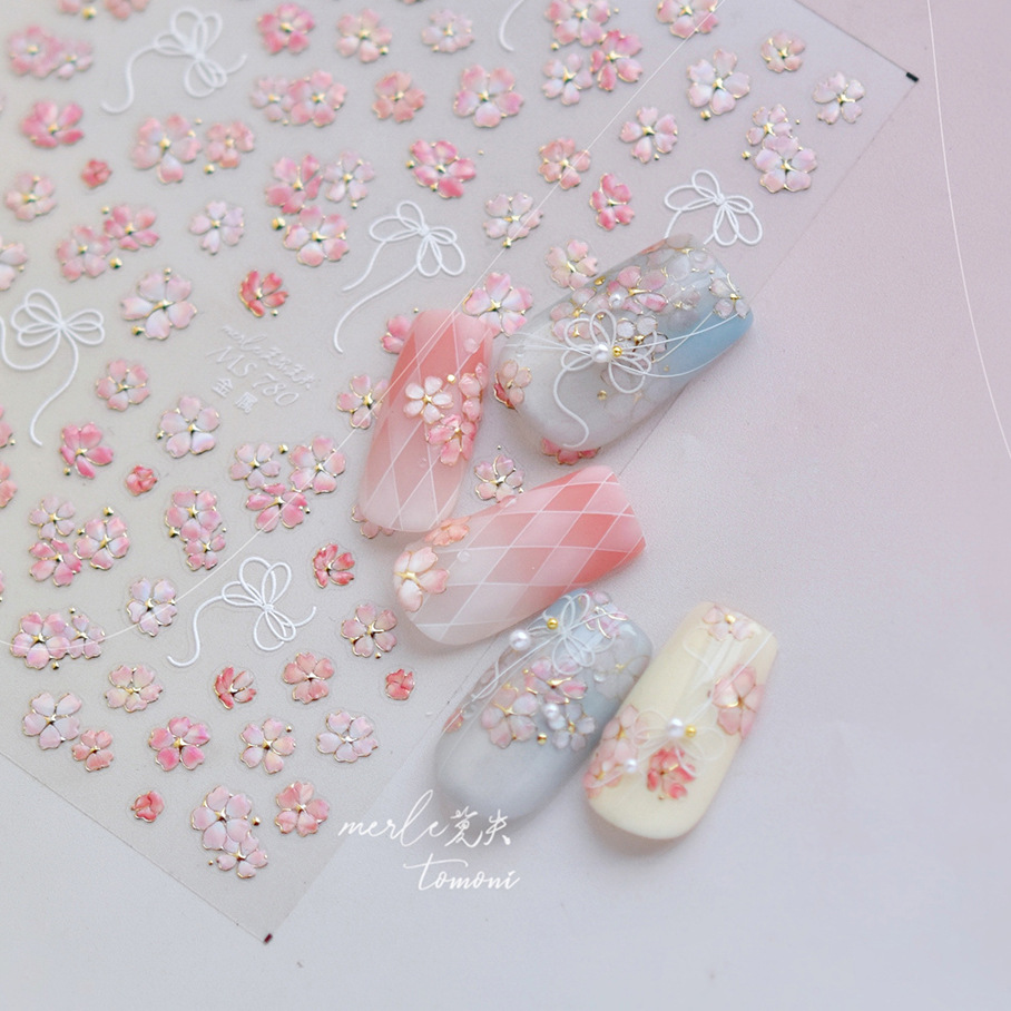Nail Art Pink Soft - Autocollants 5D pour ongles motif fleur