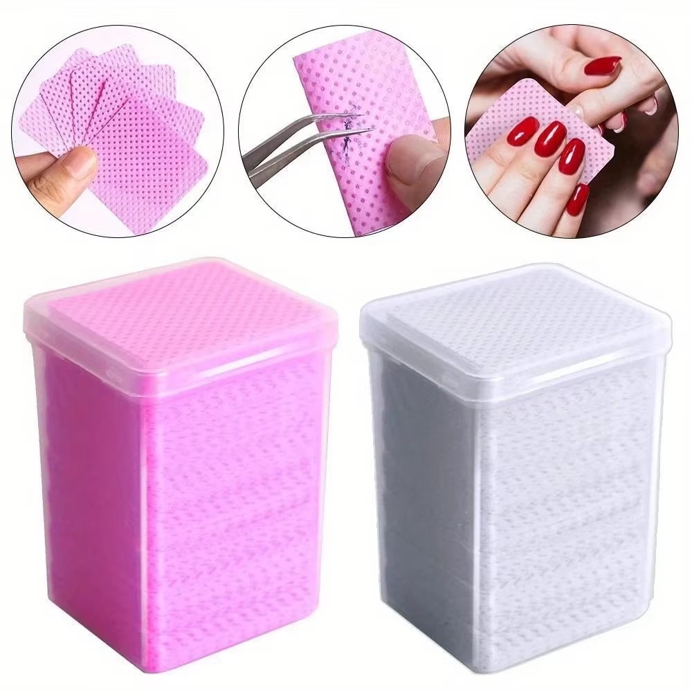 Nail Art Remover - 200 Lingettes Roses Anti-Peluches pour Retirer