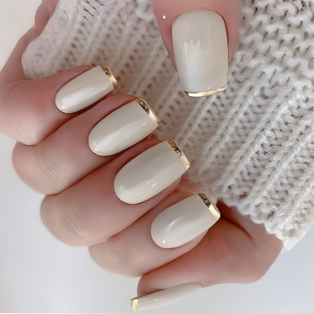 Nail Art French Nails - Faux ongles moyens pour femmes, beige