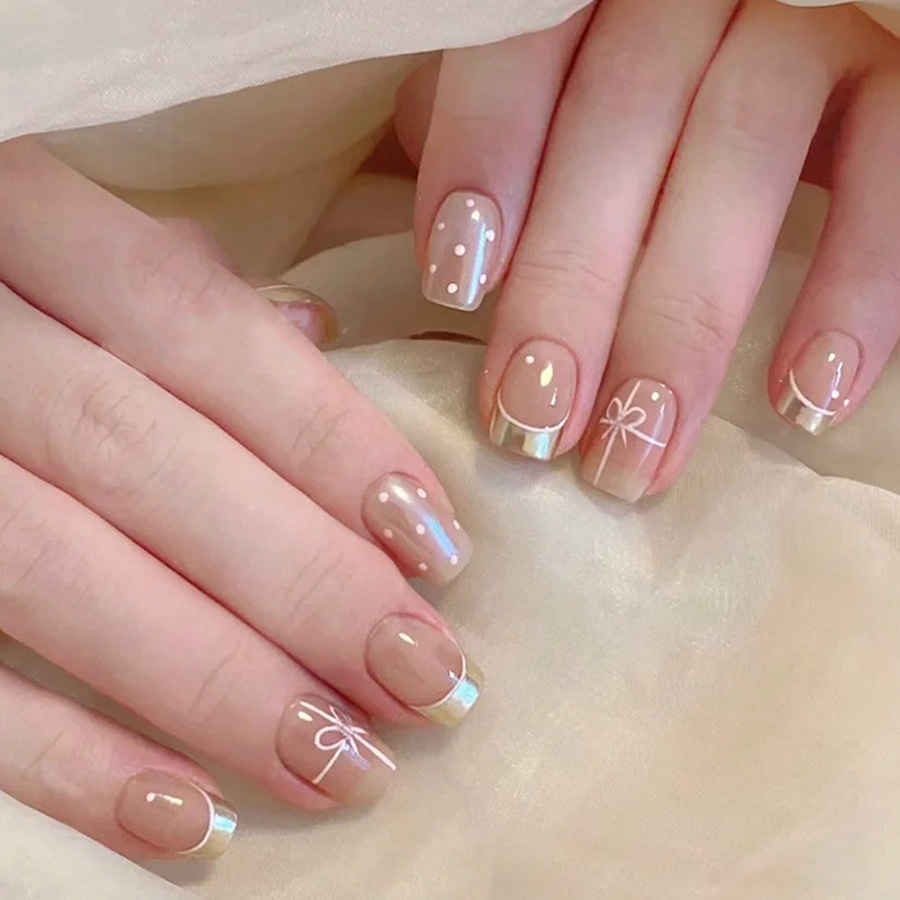 Nail Art French Nails - Faux ongles carrés courts pour femmes