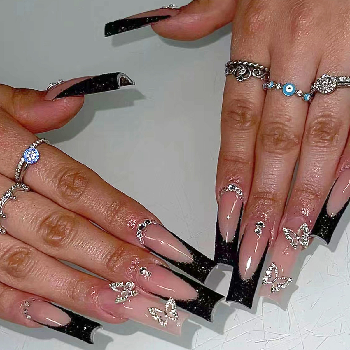 Nail Art French Nails - 24 pièces noir français faux ongles