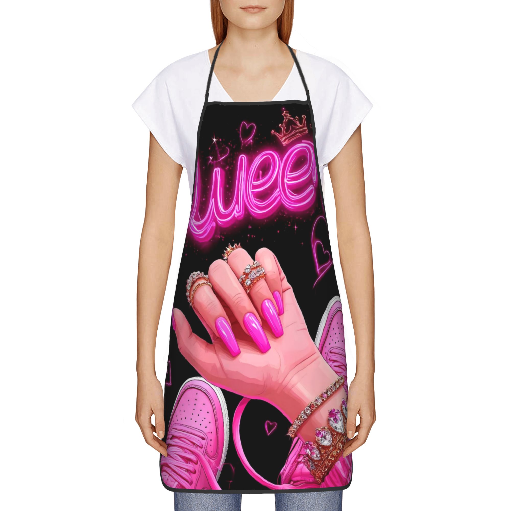 Tablier rose néon imprimé Nail - Nail Art Queens avis et prix