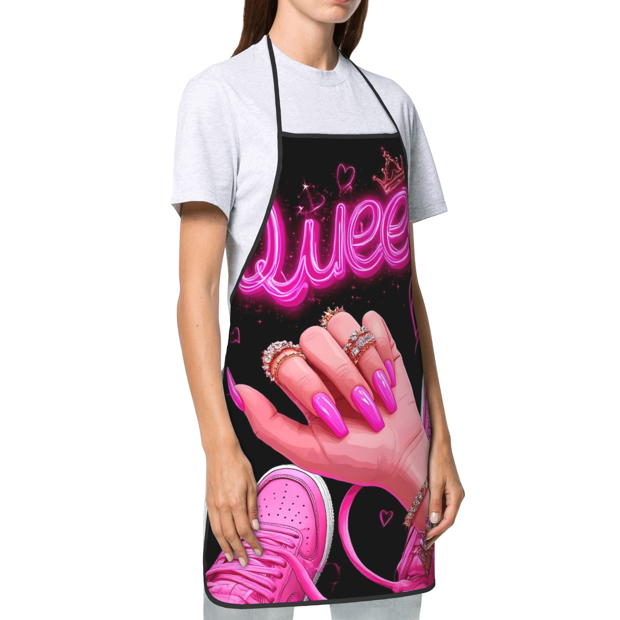 Tablier rose néon imprimé Nail - Nail Art Queens avis et prix