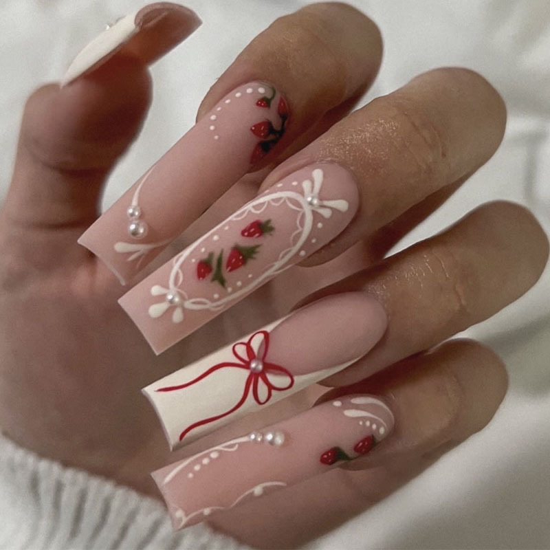 24 pièces fleur presse sur ong - Nail Art French Nails avis et prix